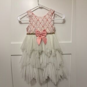 Charming Pink and Cream Kids Dress with Bow Accent